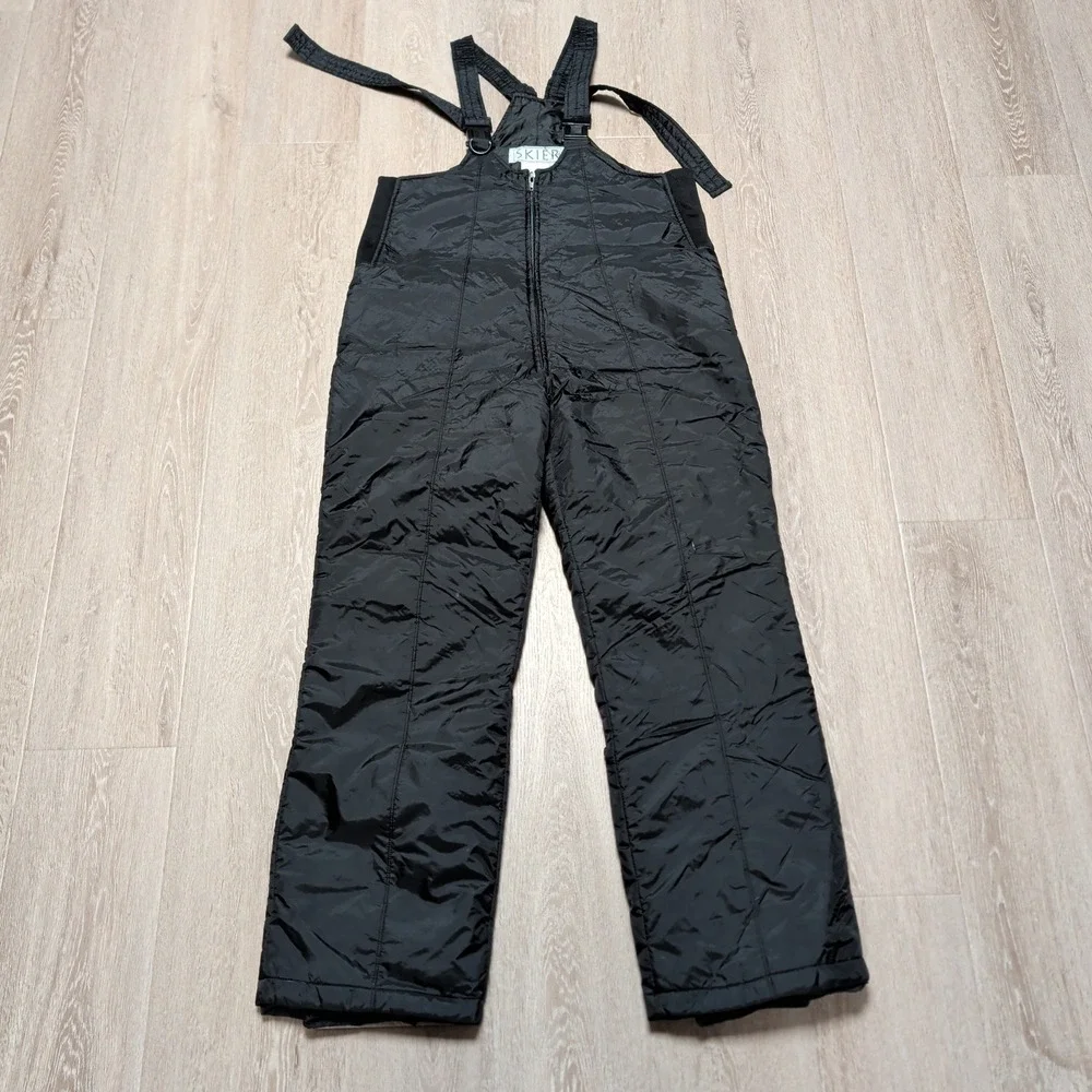 Vintage 90s Skier Snow Bibs Mens M Black Insulated Ski Pants Overalls Adjustable